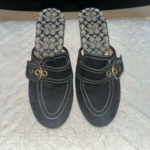 Vintage Coach Suede Signature Clog Mules Heels Size 7 Women’s Y2K 2000s Style